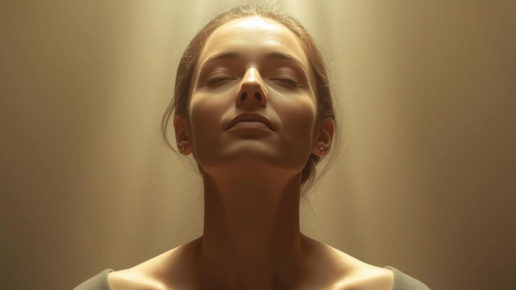 femme apaisée respiration hypersensibilité émotionnelle recentrage calme intérieur