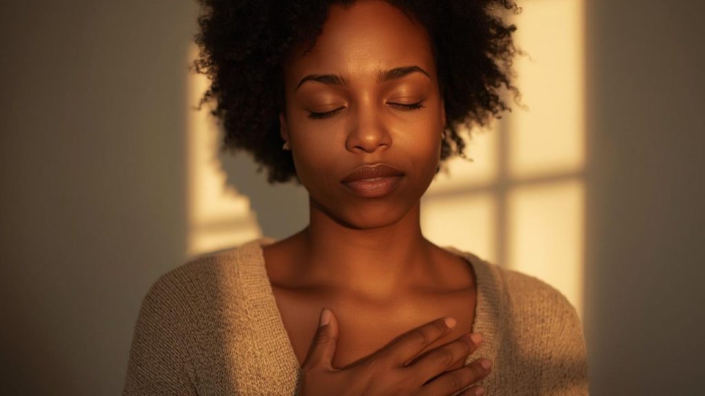 femme apaise sensibilité émotionnelle respiration calme intérieur hypersensibilité